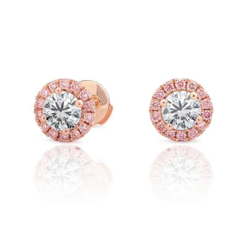 PINKS 1.3ct Total Lab Grown Diamond Halo Studs — Earring | Evaan Jewels