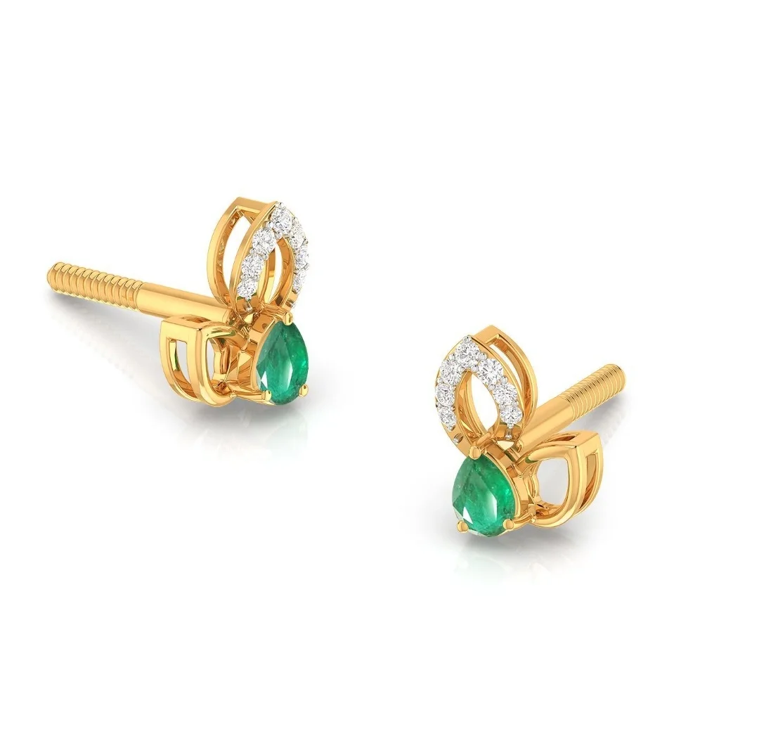 Emerald Aura Diamond Studs — Earring | Evaan Jewels
