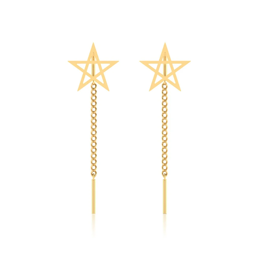 Golden Star Chain Drop Earrings — Earring | Evaan Jewels