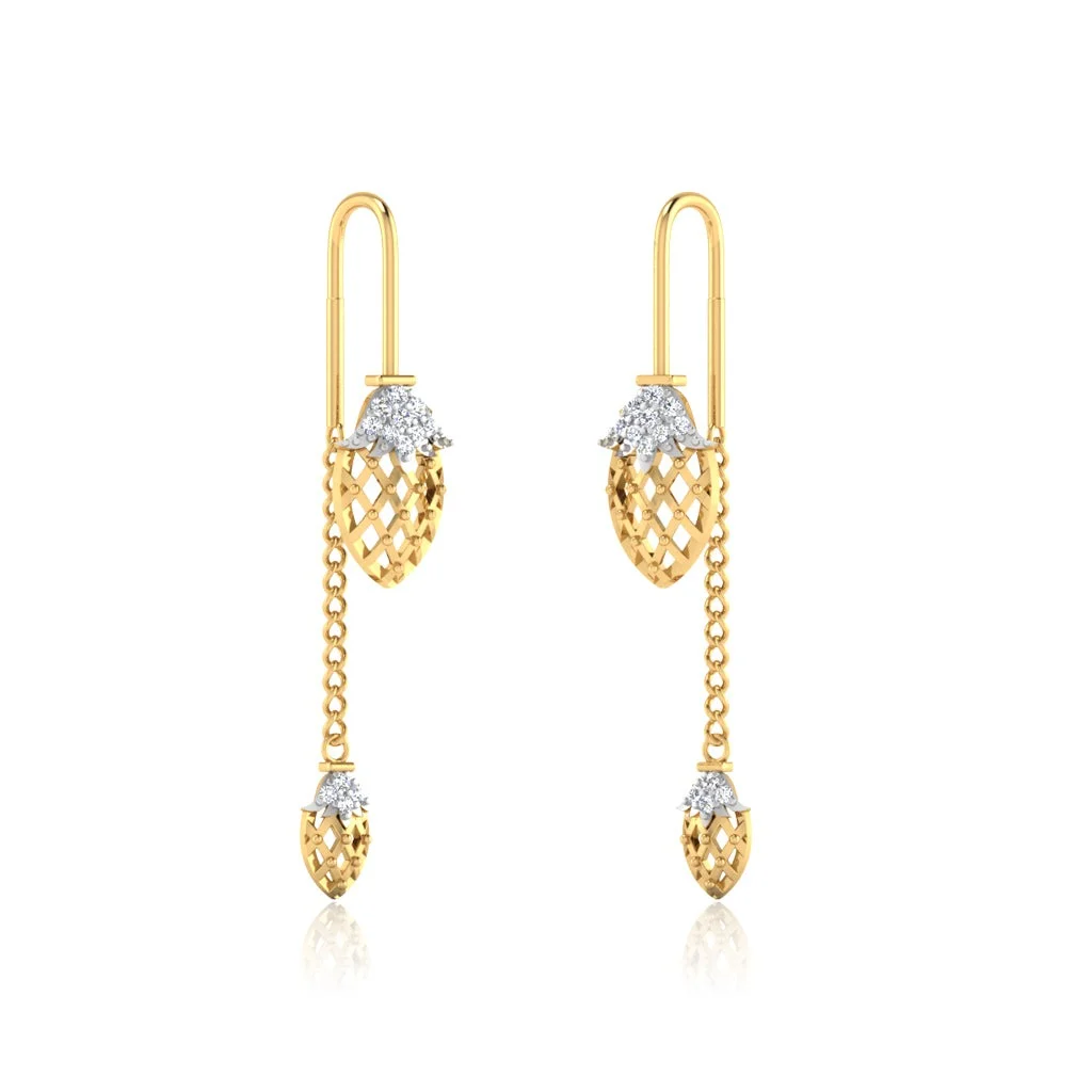 Elegant Diamond Cut Leaf Chain Drop Earrings — Earring | Evaan Jewels