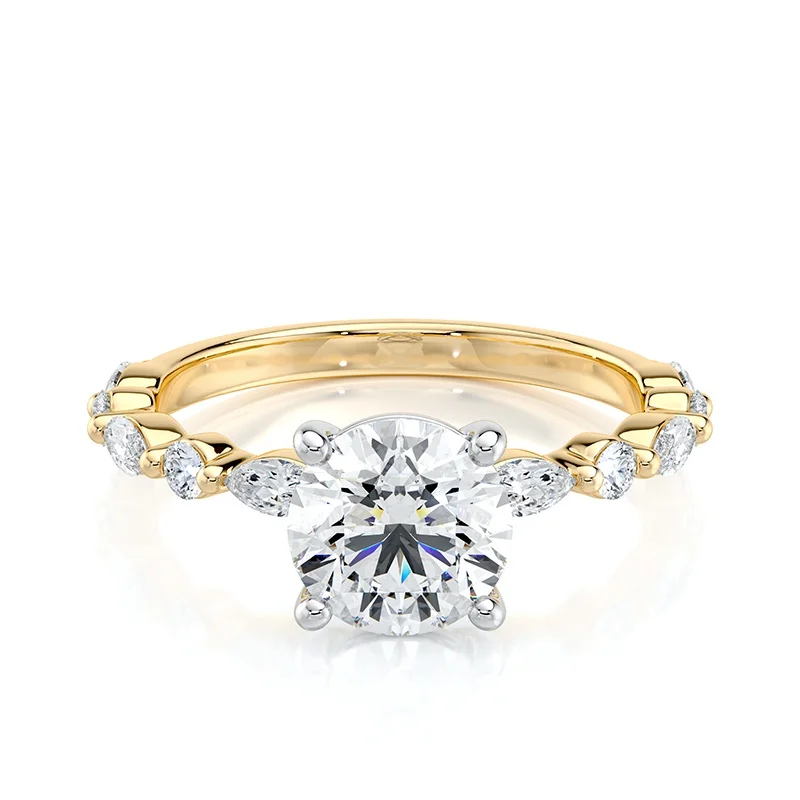 Evaan Lab Grown Diamond Sidestones Ring – Round- SR014 — Engagement Rings | Evaan Jewels