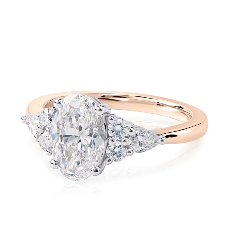 Evaan Lab Grown Diamond Sidestones Ring – Oval- SR017 — Engagement Rings | Evaan Jewels