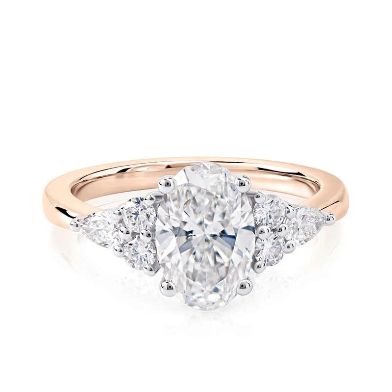 Evaan Lab Grown Diamond Sidestones Ring – Oval- SR017 — Thumbnail 4