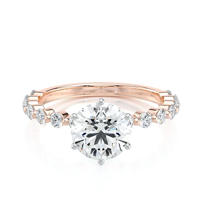 Evaan Lab Grown Diamond Sidestones Ring – Round- SR017 — Engagement Rings | Evaan Jewels
