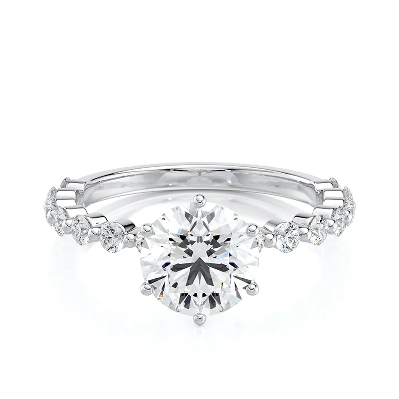 Evaan Lab Grown Diamond Sidestones Ring – Round- SR017 — Thumbnail 2