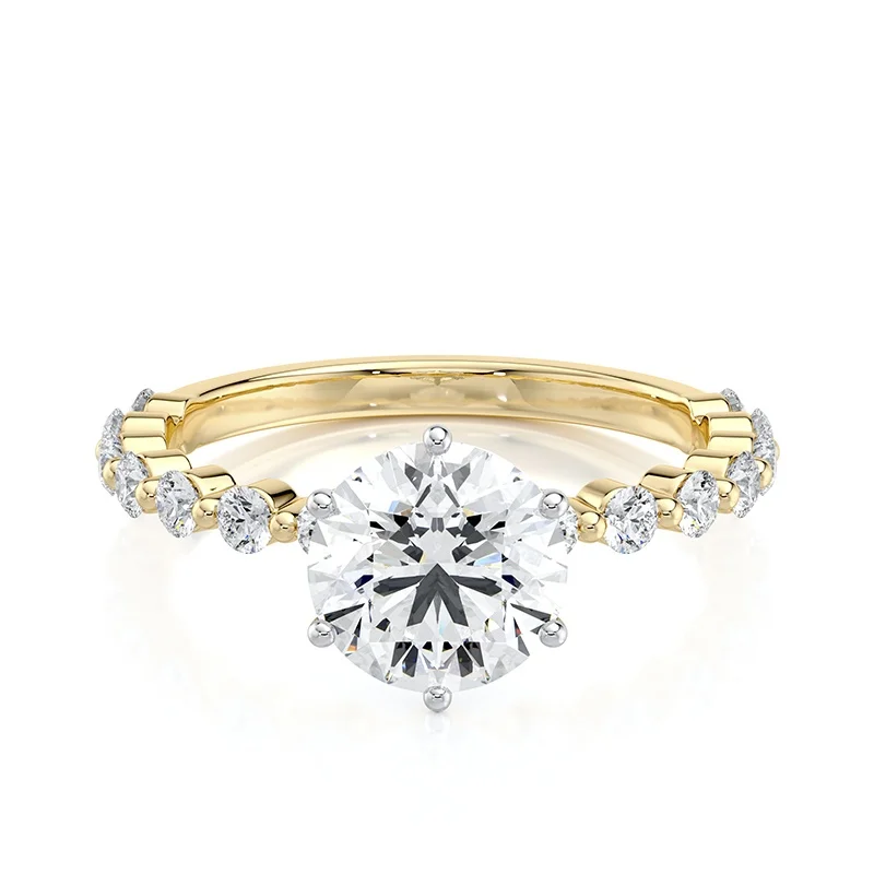 Evaan Lab Grown Diamond Sidestones Ring – Round- SR017 — Thumbnail 3