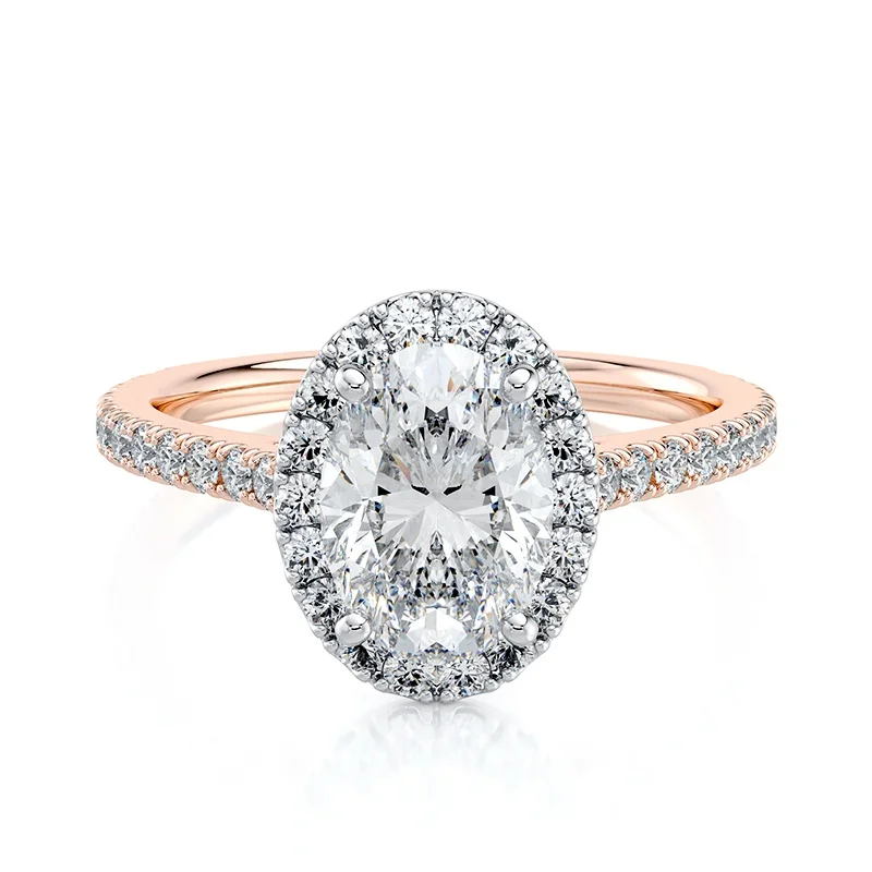 Evaan Lab Grown Diamond Halo Pave Ring– Round- SR018 — Thumbnail 3