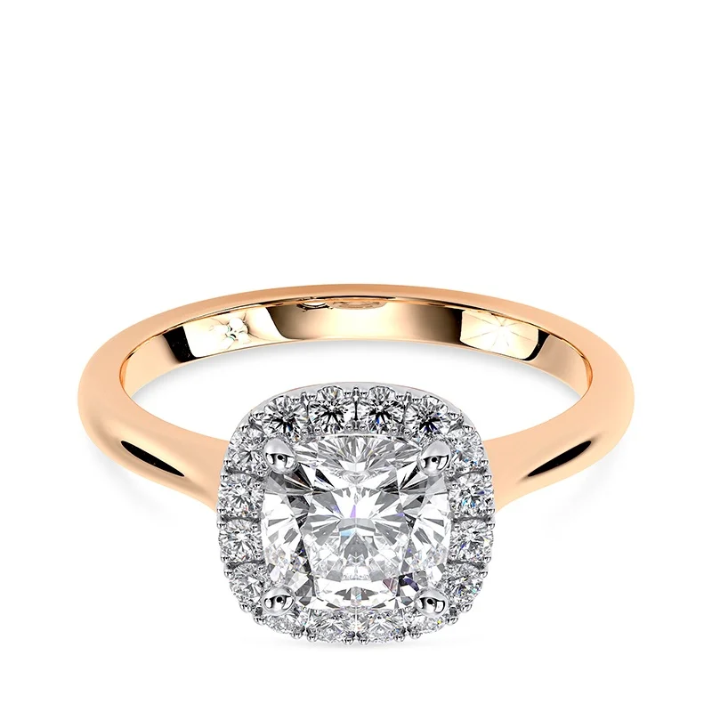 Evaan Lab Grown Diamond Halo Plain Ring– Cushion — Engagement Rings | Evaan Jewels