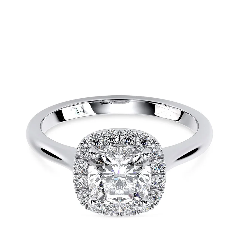 Evaan Lab Grown Diamond Halo Plain Ring– Cushion — Thumbnail 2