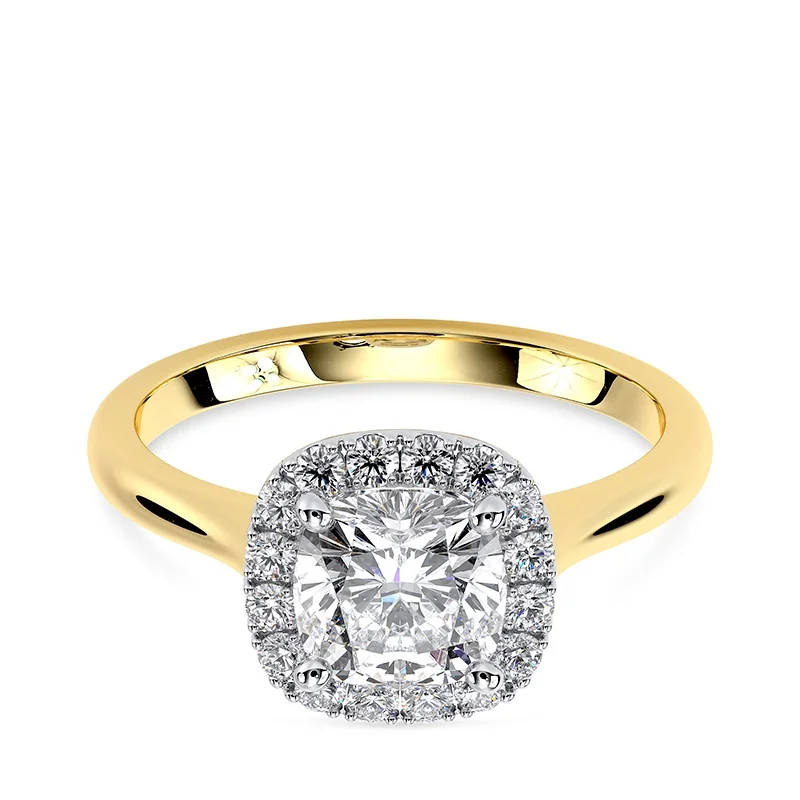 Evaan Lab Grown Diamond Halo Plain Ring– Cushion — Thumbnail 3