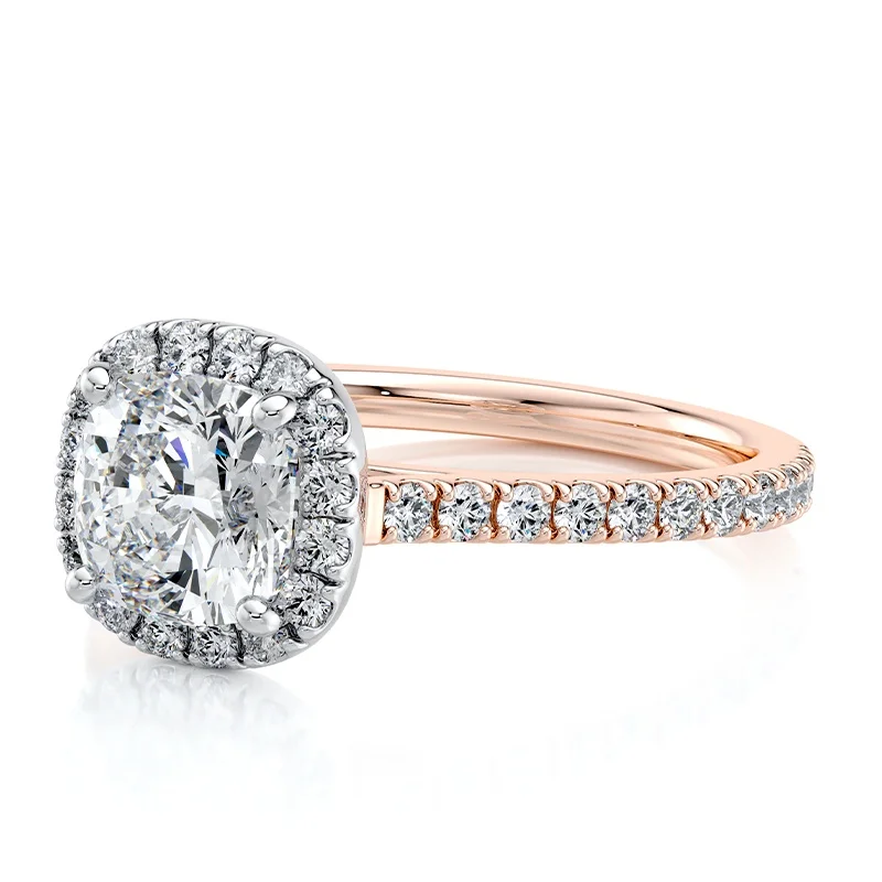 Evaan Lab Grown Diamond Halo  Pave Ring– Cushion — Engagement Rings | Evaan Jewels