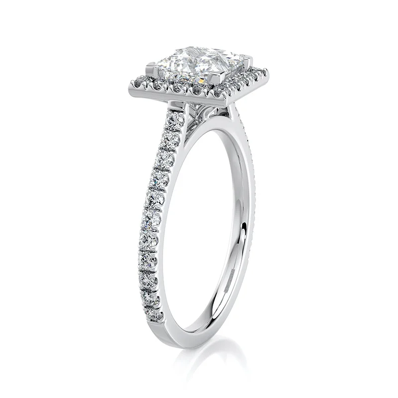 Evaan Lab Grown Diamond Halo  Pave Ring– Princess — Thumbnail 2
