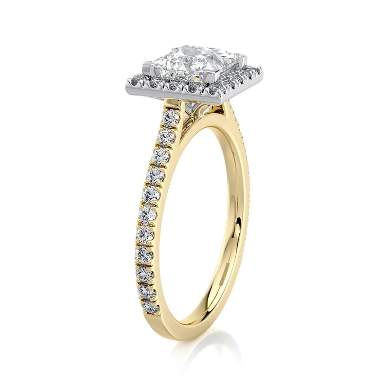 Evaan Lab Grown Diamond Halo  Pave Ring– Princess — Thumbnail 4