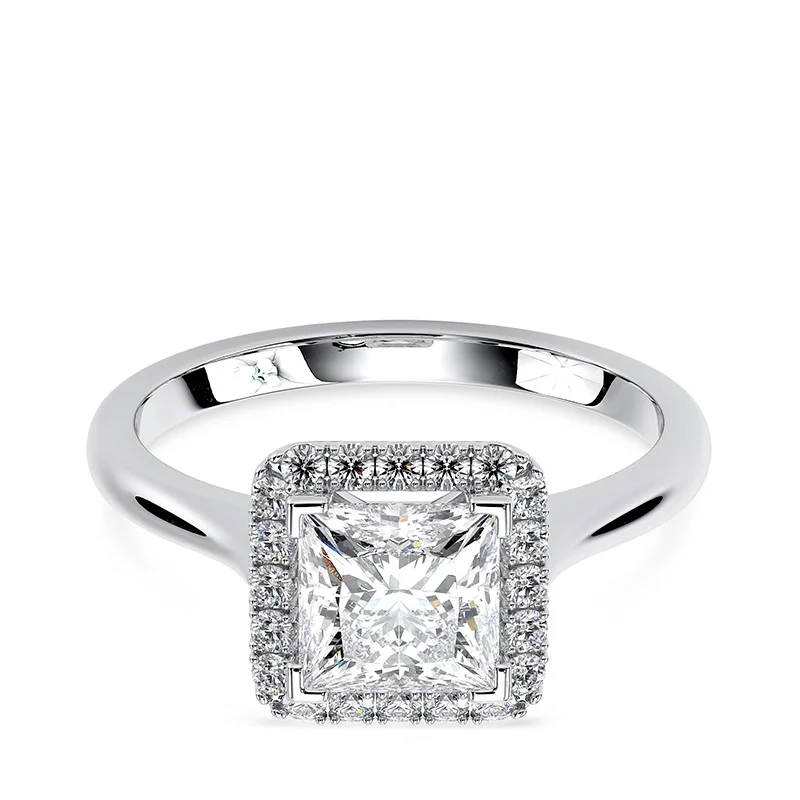 Evaan Lab Grown Diamond Halo  Pave Ring– Princess — Thumbnail 7