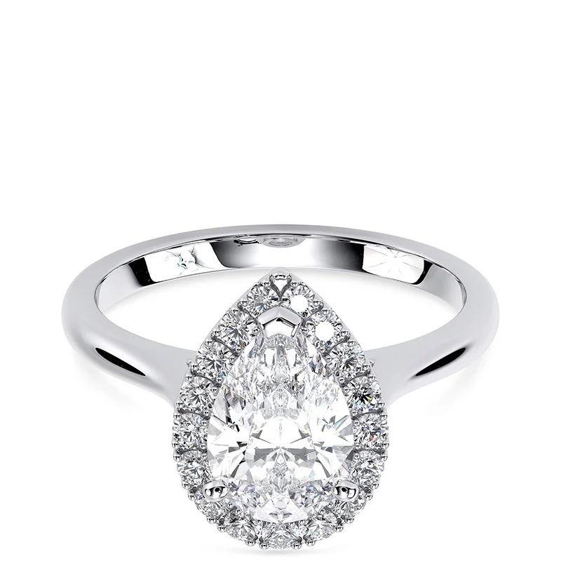 Evaan Lab Grown Diamond Halo Plain Ring– Pear — Engagement Rings | Evaan Jewels