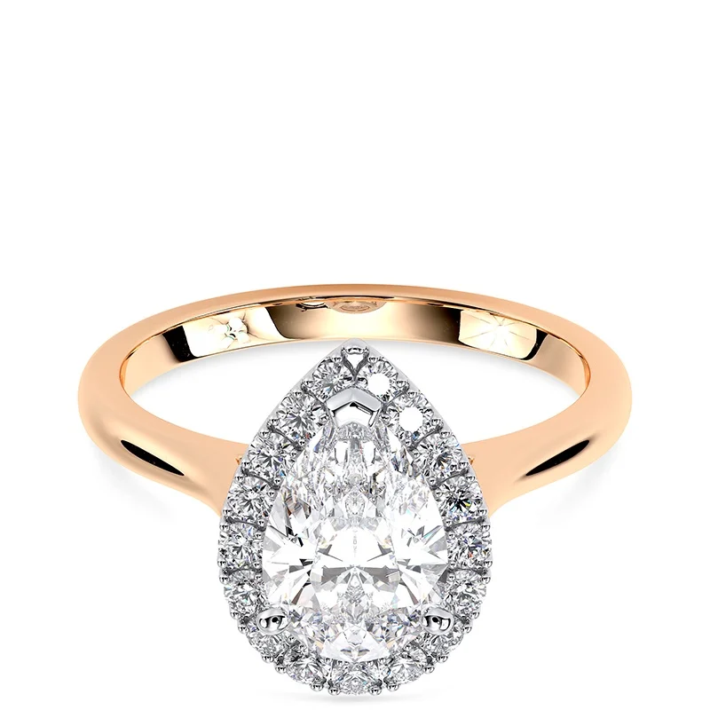 Evaan Lab Grown Diamond Halo Plain Ring– Pear — Thumbnail 3