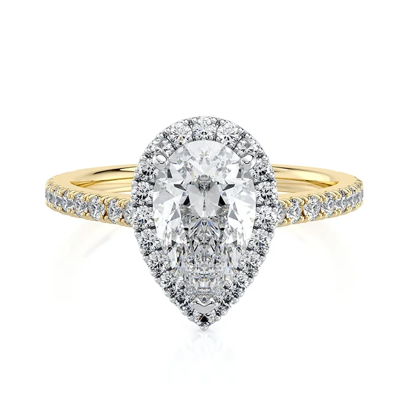 Evaan Lab Grown Diamond Halo Pave Ring– Pear — Engagement Rings | Evaan Jewels