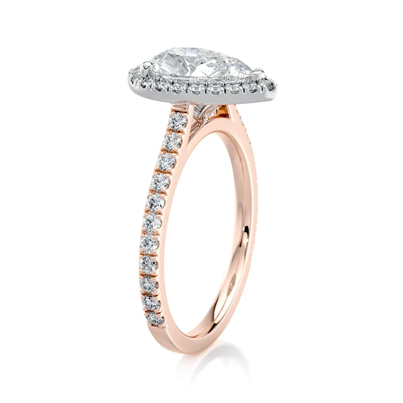 Evaan Lab Grown Diamond Halo Pave Ring– Pear — Thumbnail 2