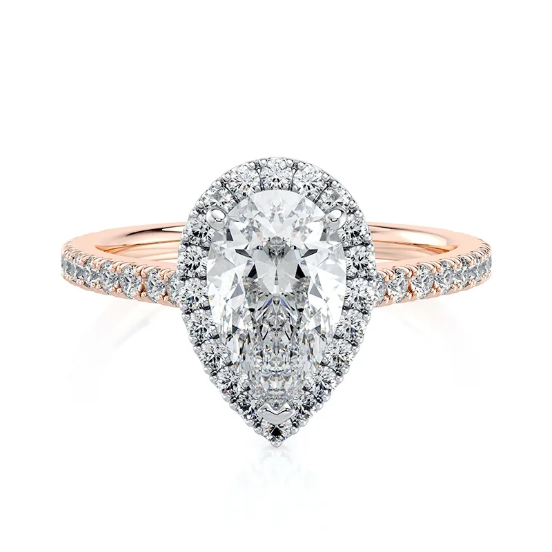 Evaan Lab Grown Diamond Halo Pave Ring– Pear — Thumbnail 3