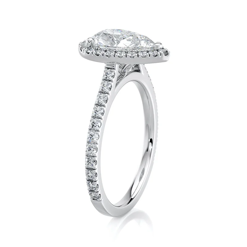 Evaan Lab Grown Diamond Halo Pave Ring– Pear — Thumbnail 4