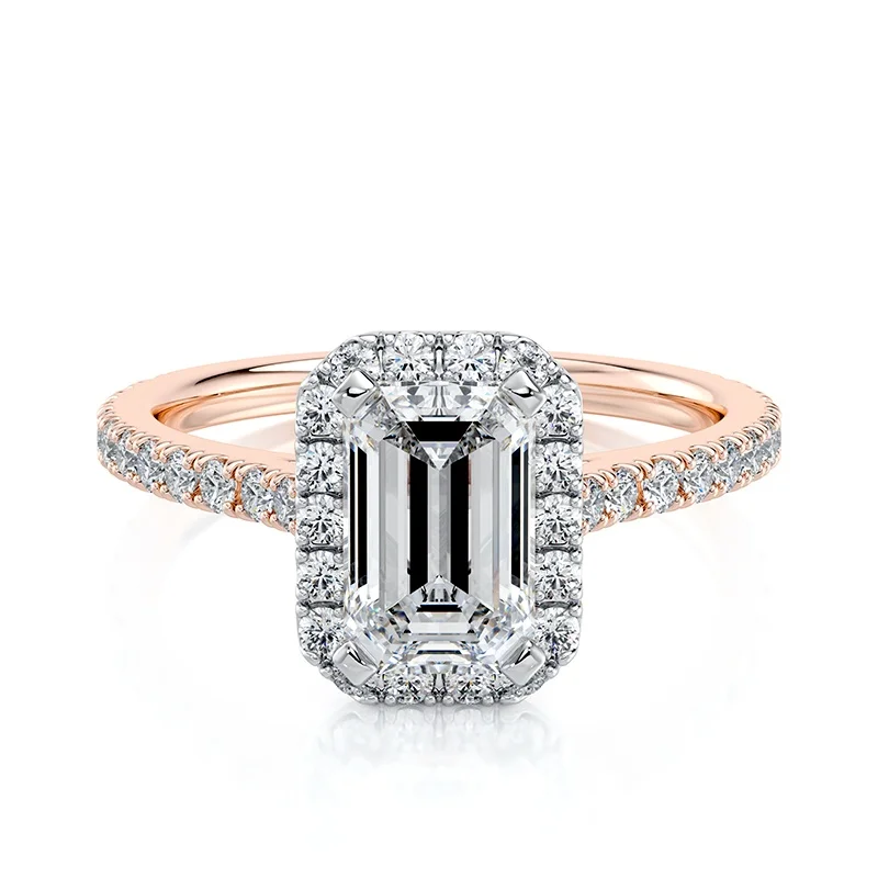 Evaan Lab Grown Diamond Halo Pave Ring– Emerald — Engagement Rings | Evaan Jewels