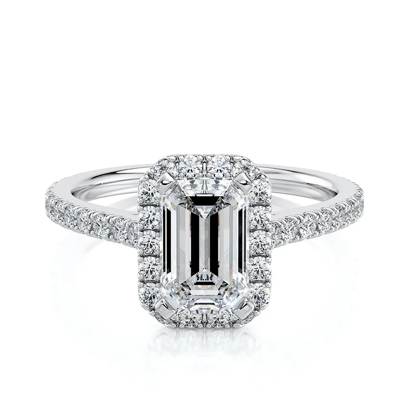 Evaan Lab Grown Diamond Halo Pave Ring– Emerald — Thumbnail 3