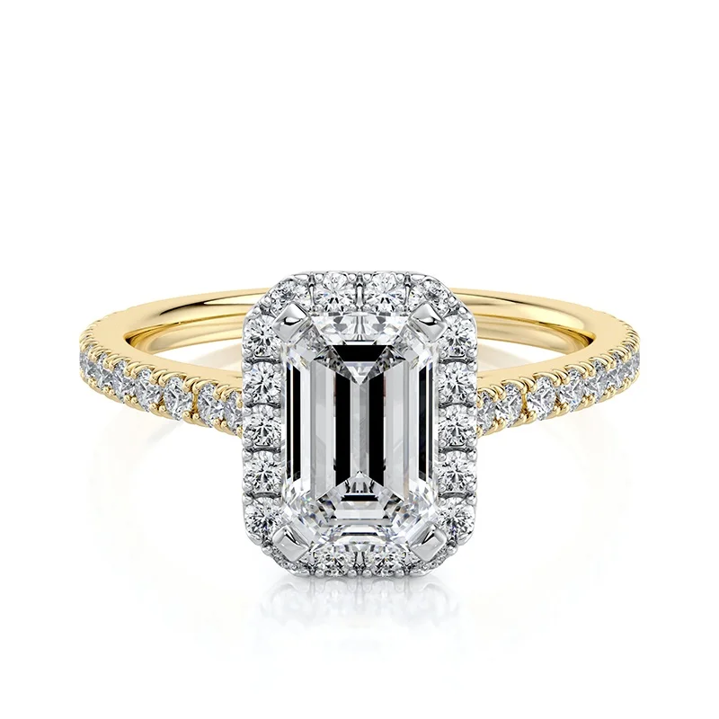 Evaan Lab Grown Diamond Halo Pave Ring– Emerald — Thumbnail 5