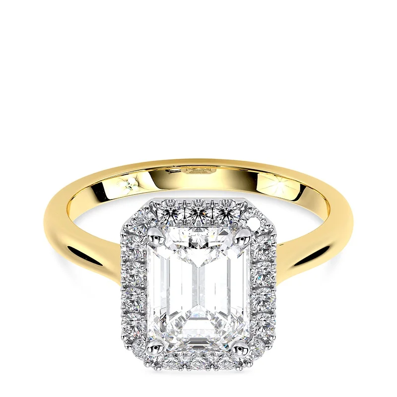 Evaan Lab Grown Diamond Halo Plain Ring– Emerald — Engagement Rings | Evaan Jewels