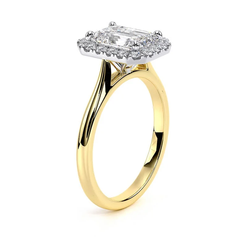 Evaan Lab Grown Diamond Halo Plain Ring– Emerald — Thumbnail 6