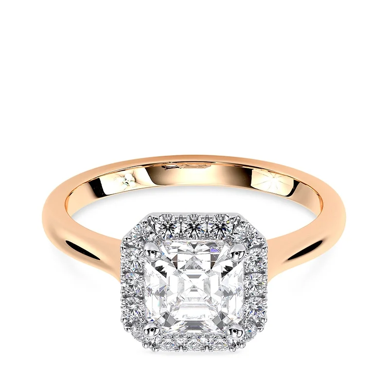 Evaan Lab Grown Diamond Halo Plain Ring– Asscher — Thumbnail 3