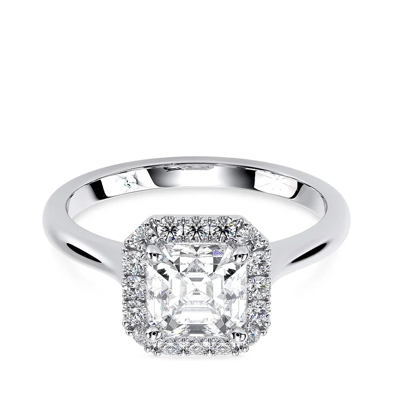 Evaan Lab Grown Diamond Halo Plain Ring– Asscher — Thumbnail 5