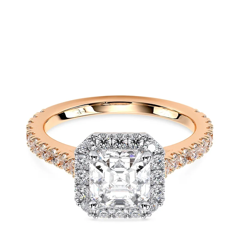 Evaan Lab Grown Diamond Halo Pave Ring– Asscher — Engagement Rings | Evaan Jewels