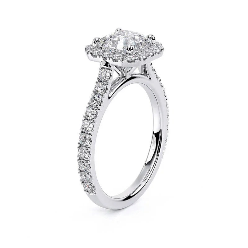 Evaan Lab Grown Diamond Halo Pave Ring– Asscher — Thumbnail 2