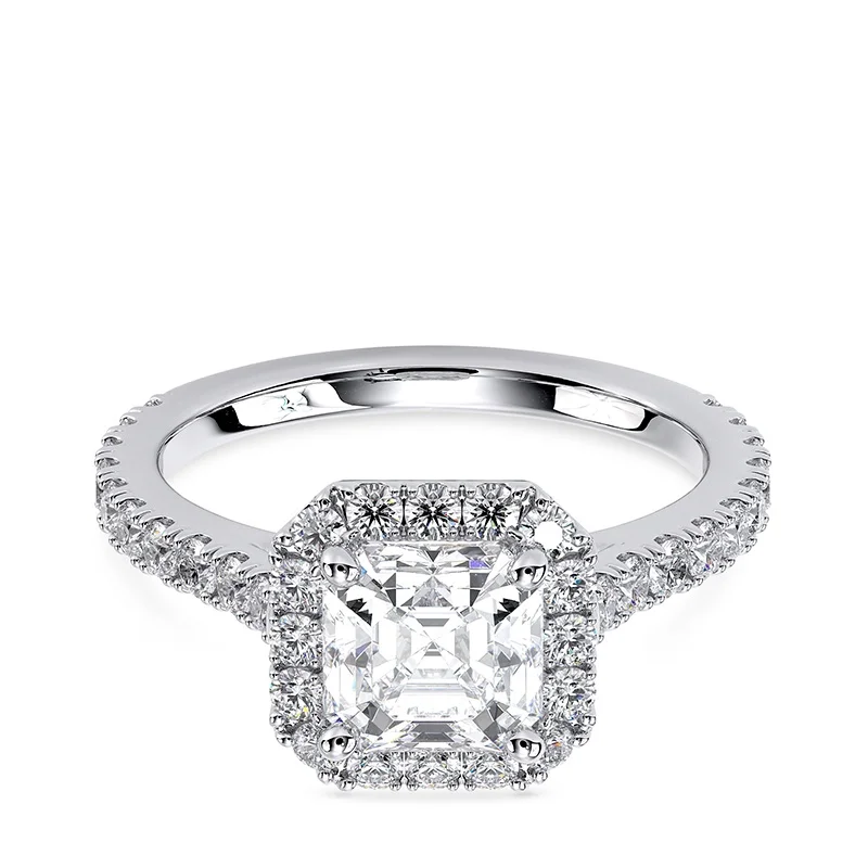 Evaan Lab Grown Diamond Halo Pave Ring– Asscher — Thumbnail 3