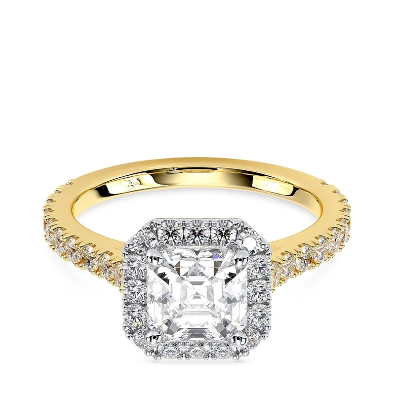 Evaan Lab Grown Diamond Halo Pave Ring– Asscher — Thumbnail 4