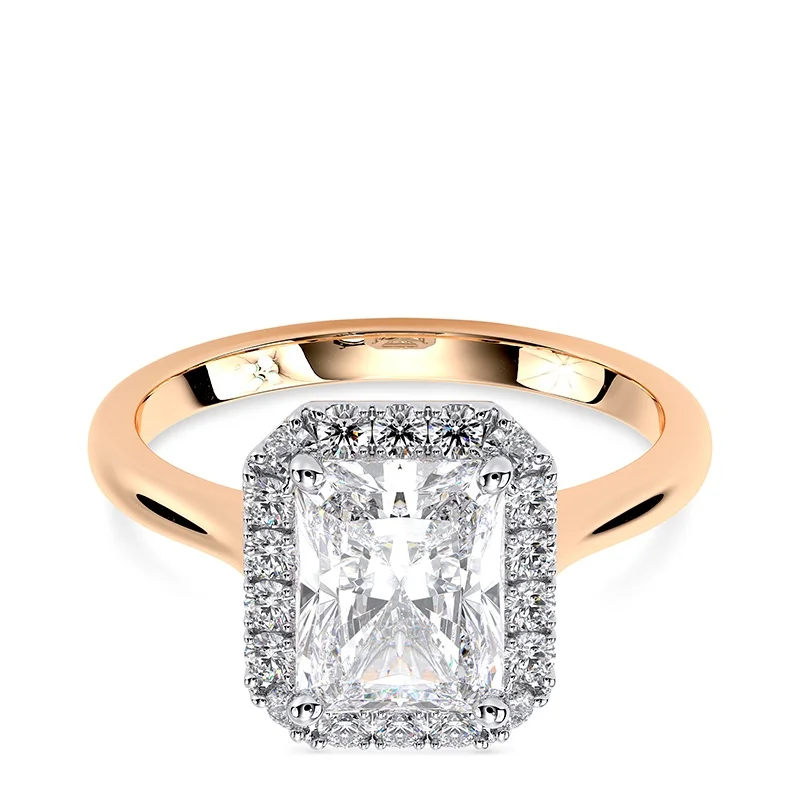 Evaan Lab Grown Diamond Halo Plain Ring– Radiant — Engagement Rings | Evaan Jewels