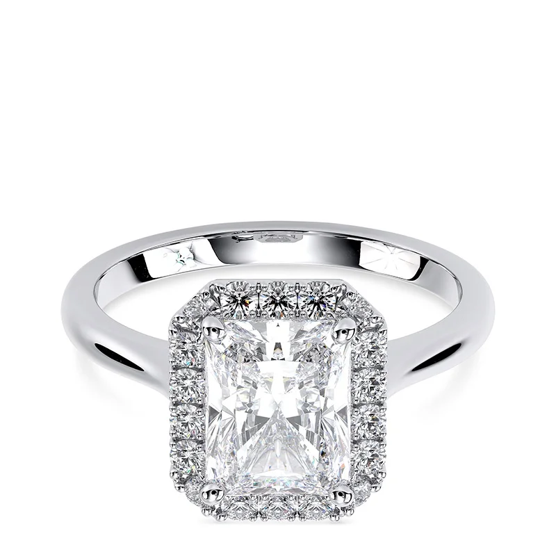 Evaan Lab Grown Diamond Halo Plain Ring– Radiant — Thumbnail 5