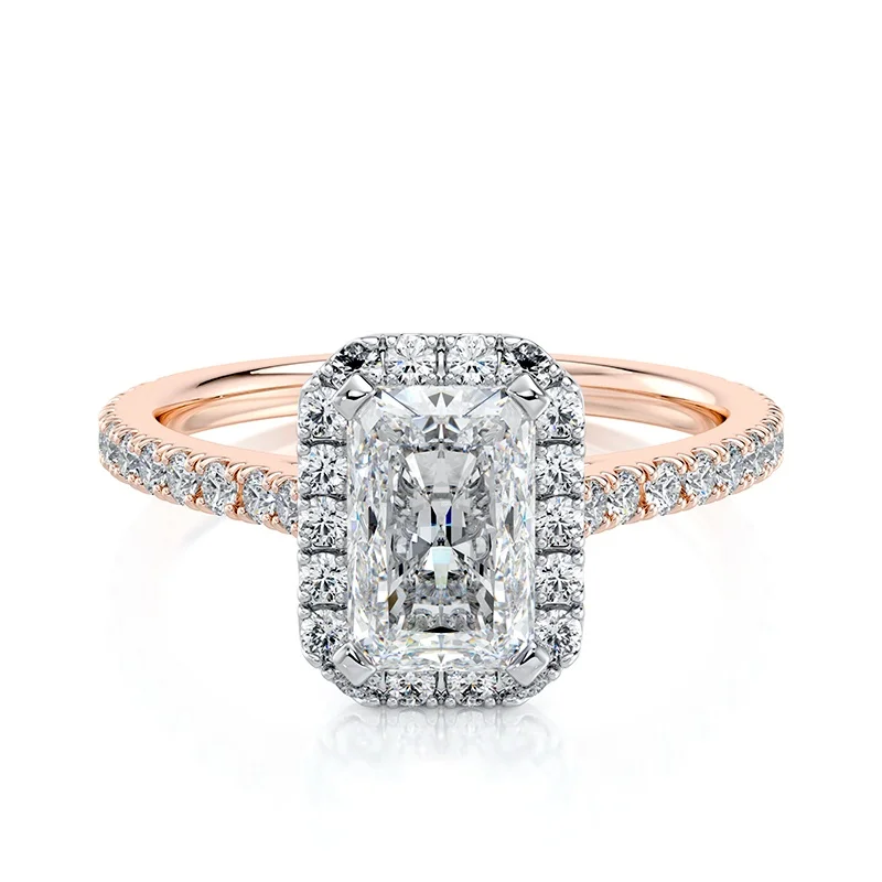 Evaan Lab Grown Diamond Halo Pave Ring– Radiant — Engagement Rings | Evaan Jewels