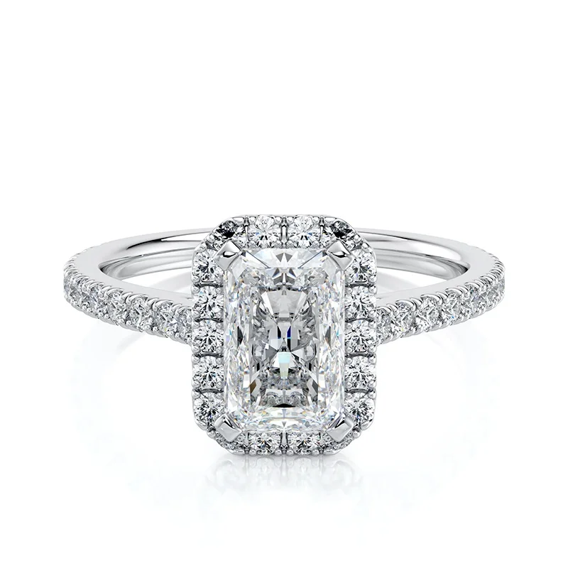 Evaan Lab Grown Diamond Halo Pave Ring– Radiant — Thumbnail 2