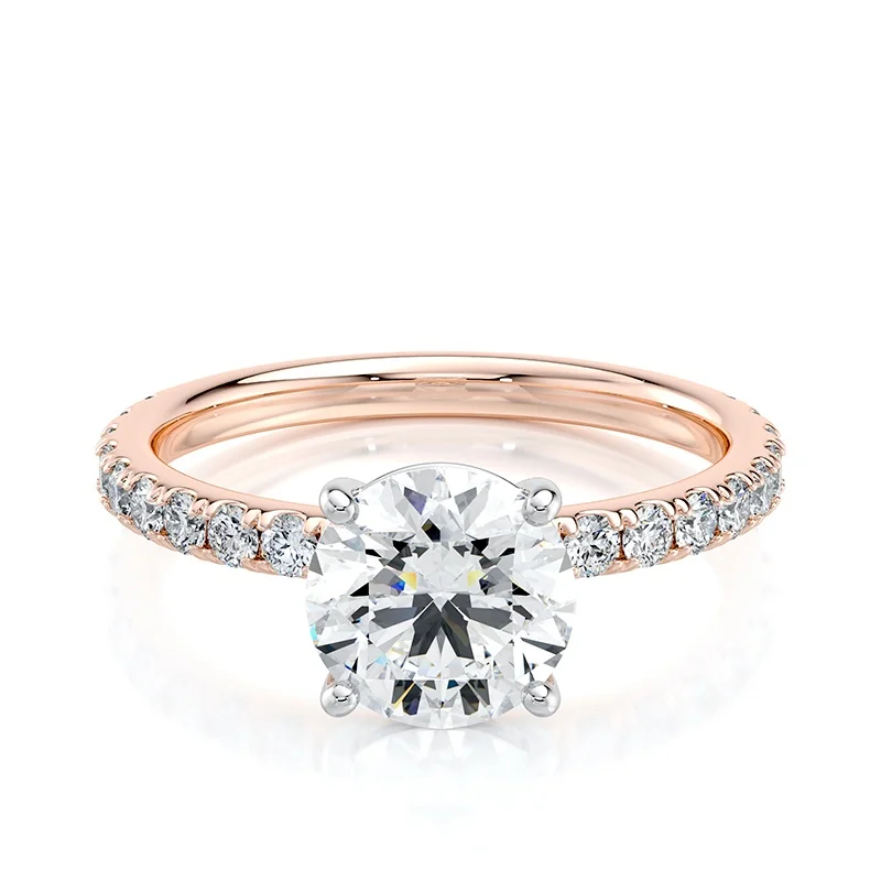 Evaan Lab Grown Diamond Solitaire Pave Ring – Round — Thumbnail 3