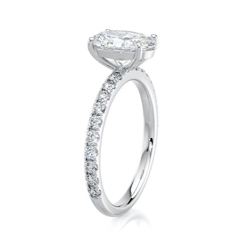 Evaan Lab Grown Diamond Solitaire Pave Ring–Oval — Thumbnail 2