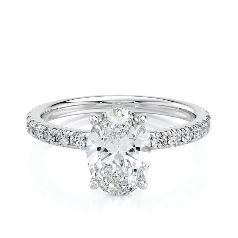 Evaan Lab Grown Diamond Solitaire Pave Ring–Oval — Thumbnail 3
