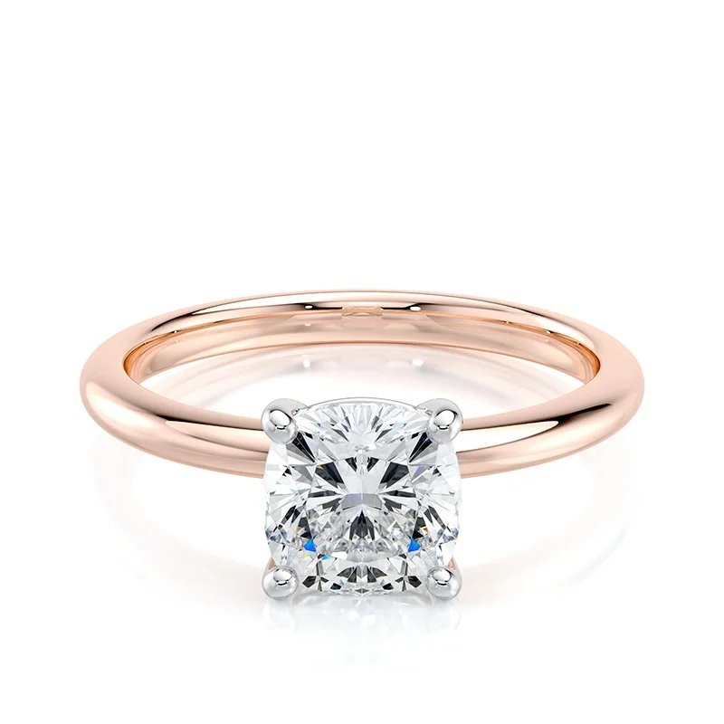 Evaan Lab Grown Diamond  Solitaire Plain Ring -Cushion — Thumbnail 5