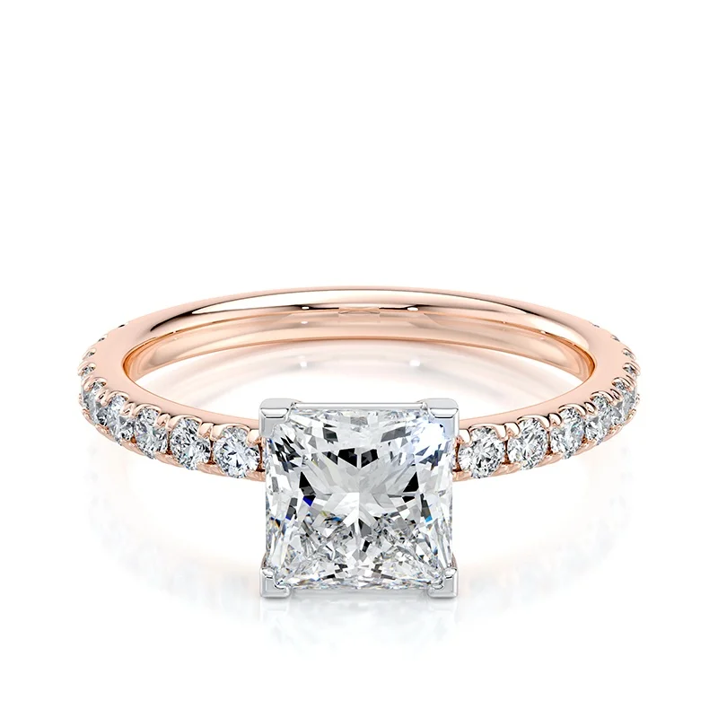 Evaan Lab Grown Diamond Solitaire Pave Ring -Princess — Engagement Rings | Evaan Jewels