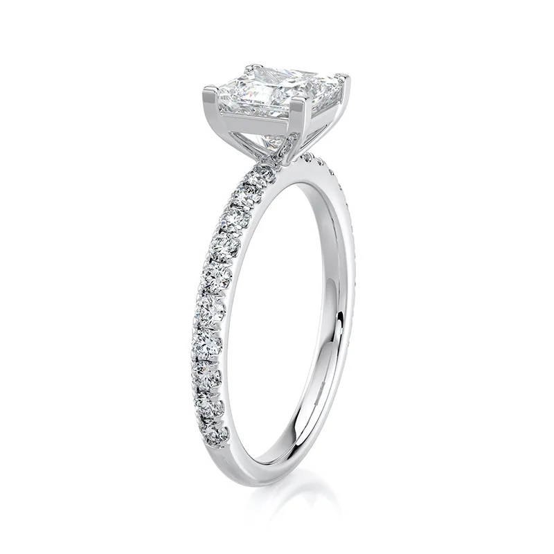 Evaan Lab Grown Diamond Solitaire Pave Ring -Princess — Thumbnail 2