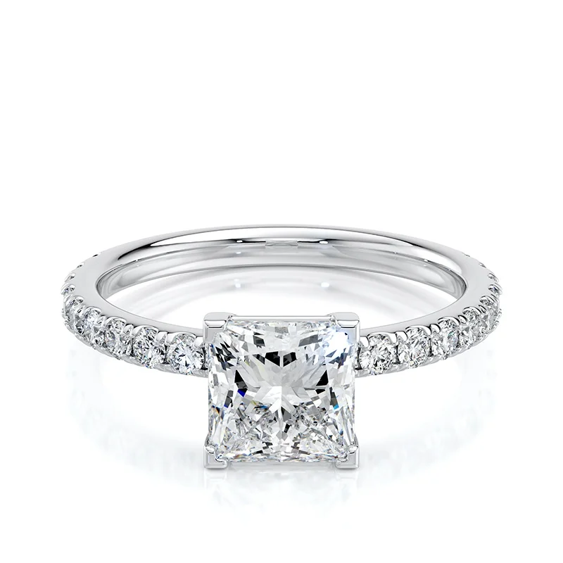 Evaan Lab Grown Diamond Solitaire Pave Ring -Princess — Thumbnail 3