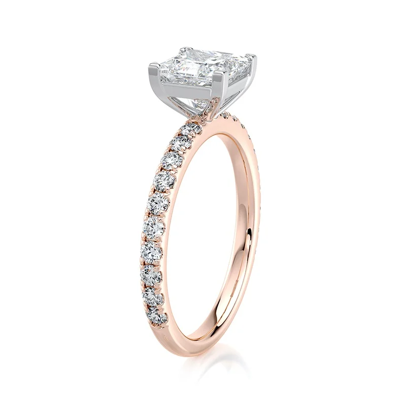 Evaan Lab Grown Diamond Solitaire Pave Ring -Princess — Thumbnail 4