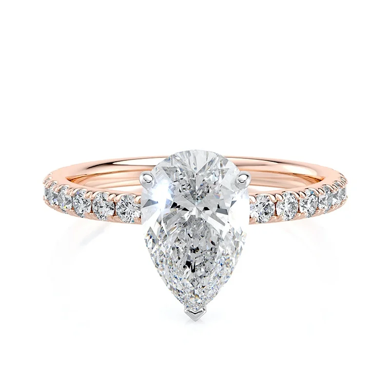 Evaan Lab Grown Diamond Solitaire Pave Ring – Pear — Engagement Rings | Evaan Jewels