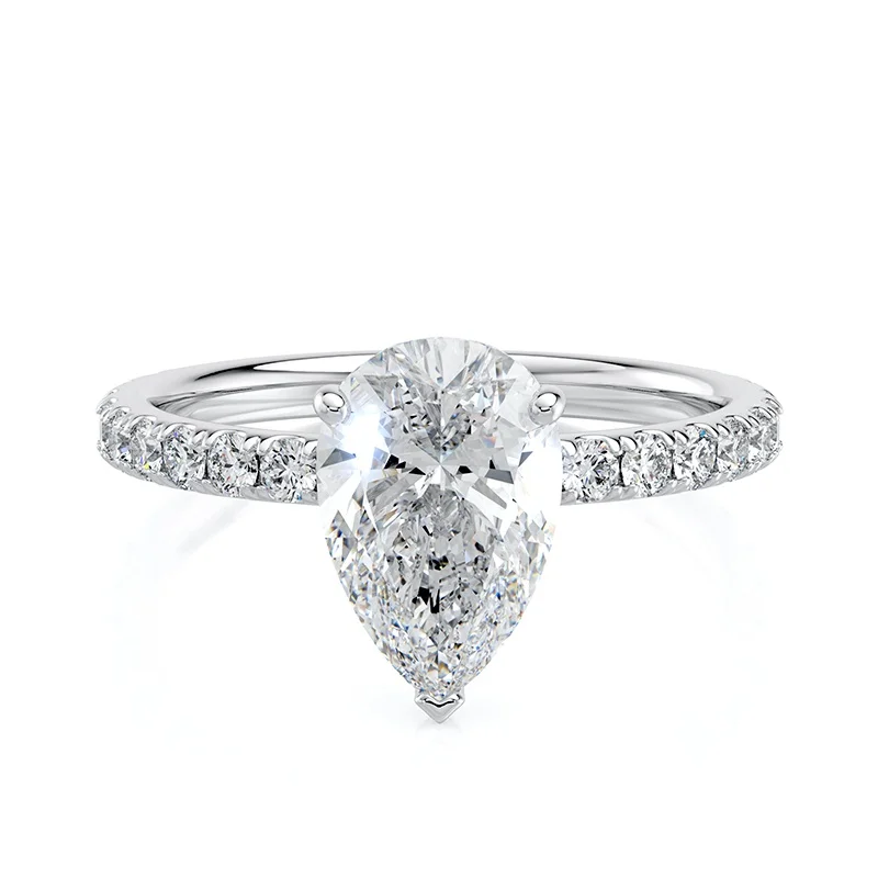 Evaan Lab Grown Diamond Solitaire Pave Ring – Pear — Thumbnail 3