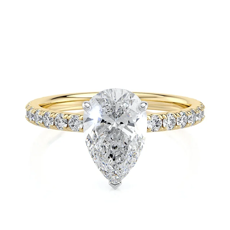 Evaan Lab Grown Diamond Solitaire Pave Ring – Pear — Thumbnail 5